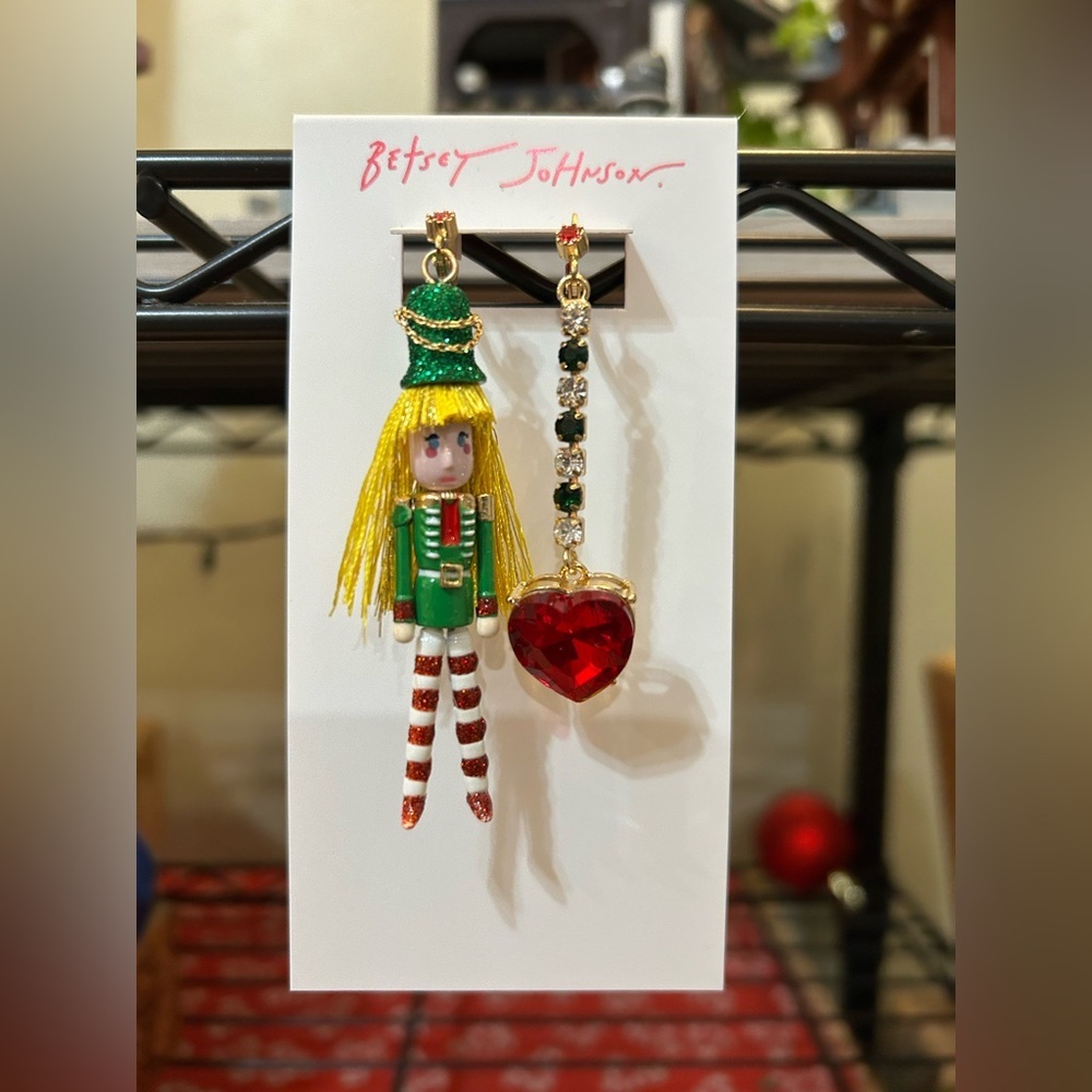 Betsey Johnson Green Elf Earrings with Red Heart